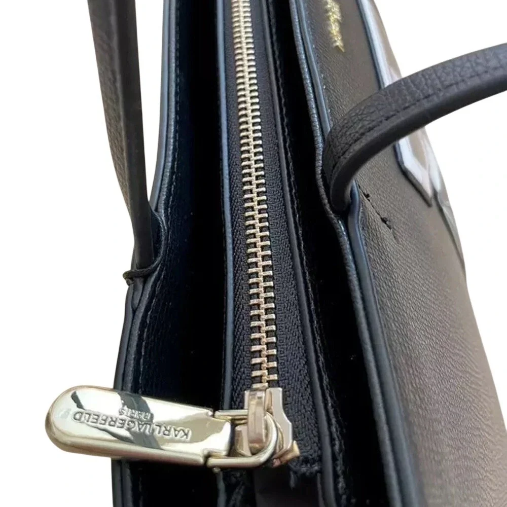 Karl Lagerfeld‎ Paris Tote Bag Black Leather Iconic Karlito Charm Coin Purse